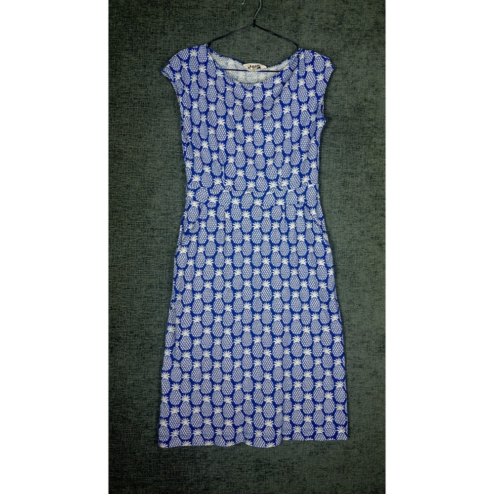 Boden Midi Dress Womens 6L Blue White Pineapple Print Cap Sleeve Shift